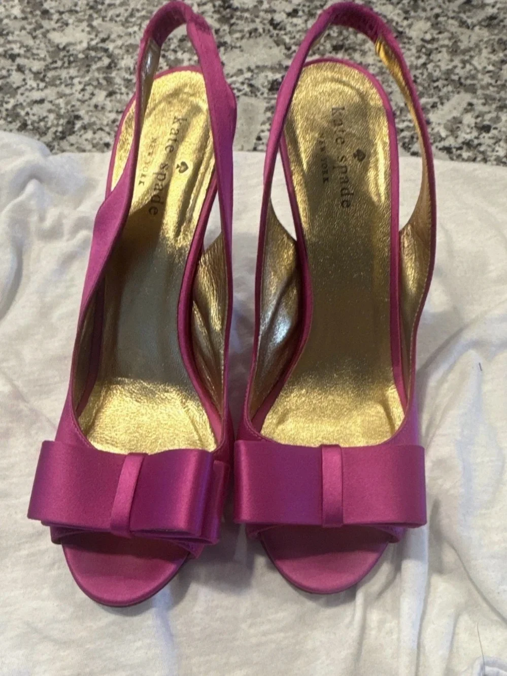 kate spade Pink Satin Slingback Peep-Toe Bow Heels